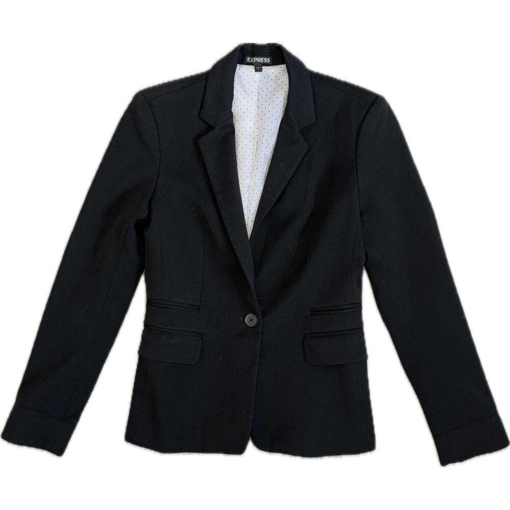 express tailored black blazer • satin polka dot lining • minimalist workwear